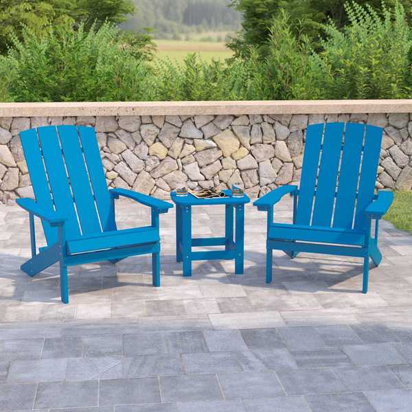 Flash Furniture Blue Adirondack Side Table and 2 Chair Set JJ-C14501-2-T14001-BLU-GG